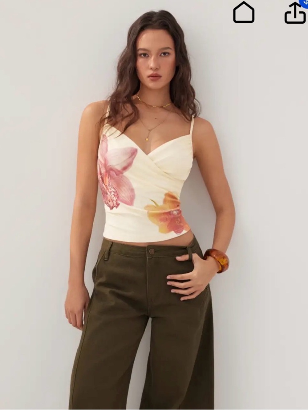Cider Floral Wrap Cami in Cream with Pink and Orange Blooms